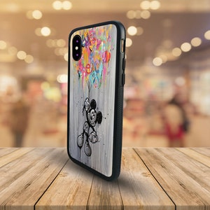 Custodia in gomma per telefono, elegante cover per telefono, Topolino Disney, palloncini colorati: aggiungi il tuo nome!