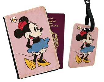 Personalised Passport Cover, Customised Luggage Tag, Disney Travel Set, Gift for her, Cute Minnie Mouse - Add your name!