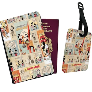 Set di accessori da viaggio - Custodia per passaporto in similpelle e targhetta per bagaglio - Disney Minnie e Topolino amano i fumetti