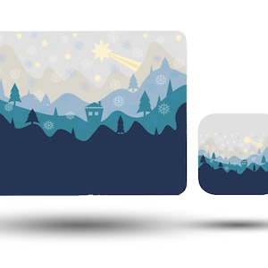 Personalised High Gloss Table Mat, Placement and Drink Coaster Set, Custom Gift with Name, Christmas, Winter Wonderland