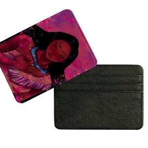 Elegant Leather Card Holder, Slim Credit Card Wallet, Stylish Custom Gift for her, Disney Pocahontas, Strong Woman