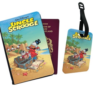 Personalised Faux Leather Passport Cover and Luggage Tag Disney Uncle Scrooge Donald Duck Adventure Gift