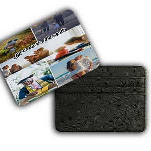 Porte-cartes fin en similicuir, Portefeuille personnalisé pour cartes de crédit, Cadeau personnalisé, Votre logo, Collage photo personnalisé