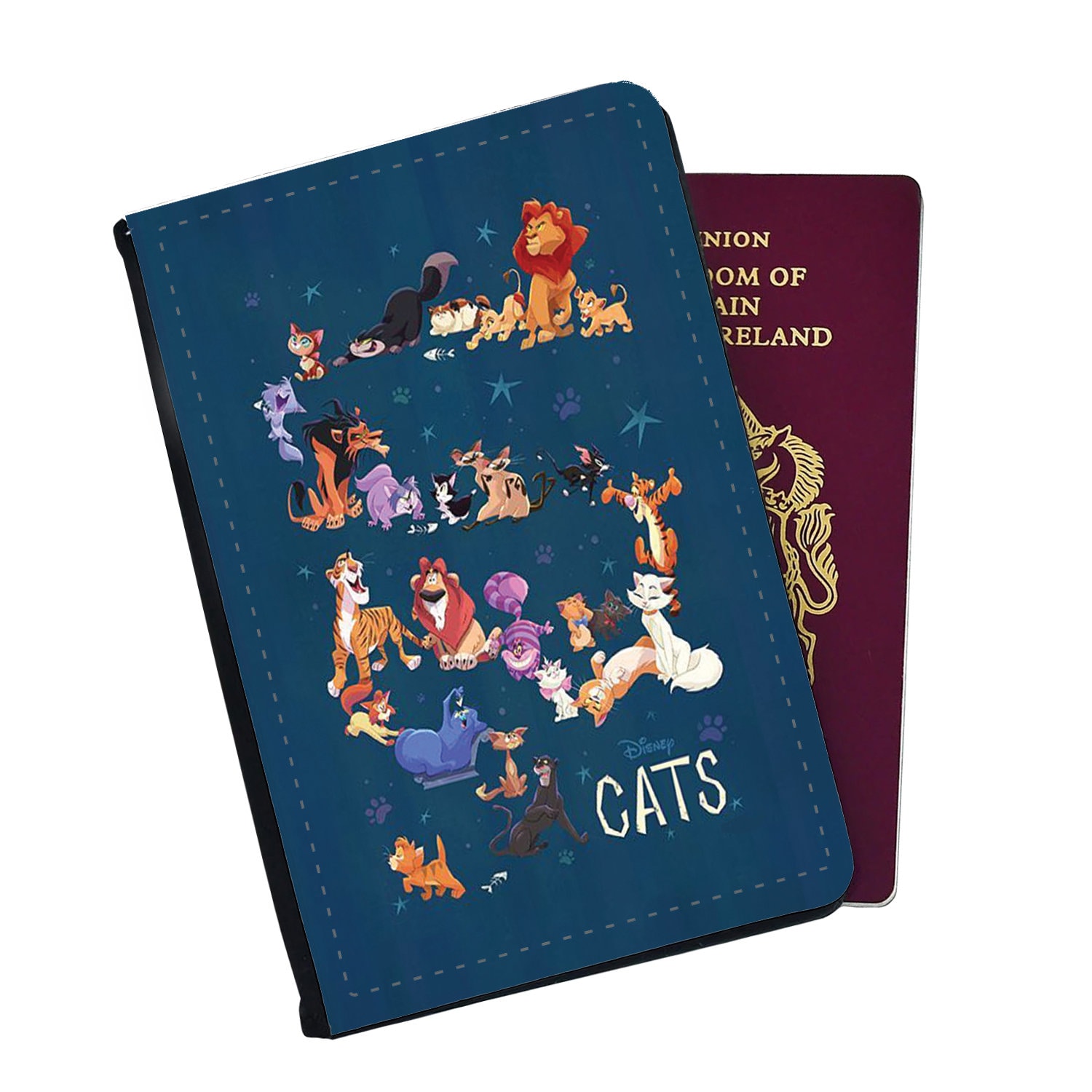 Personalised Faux Leather Passport Cover & Luggage Tag Disney Cheshire Cat Aristocats Pinocchio Simba Mufasa Timon and Pumbaa