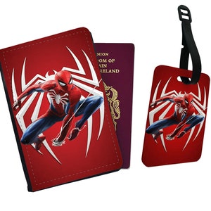 Gepersonaliseerde kunstleren paspoorthoes en bagagelabels, reisaccessoireset, Marvel Avengers Spiderman Endgame Infinity