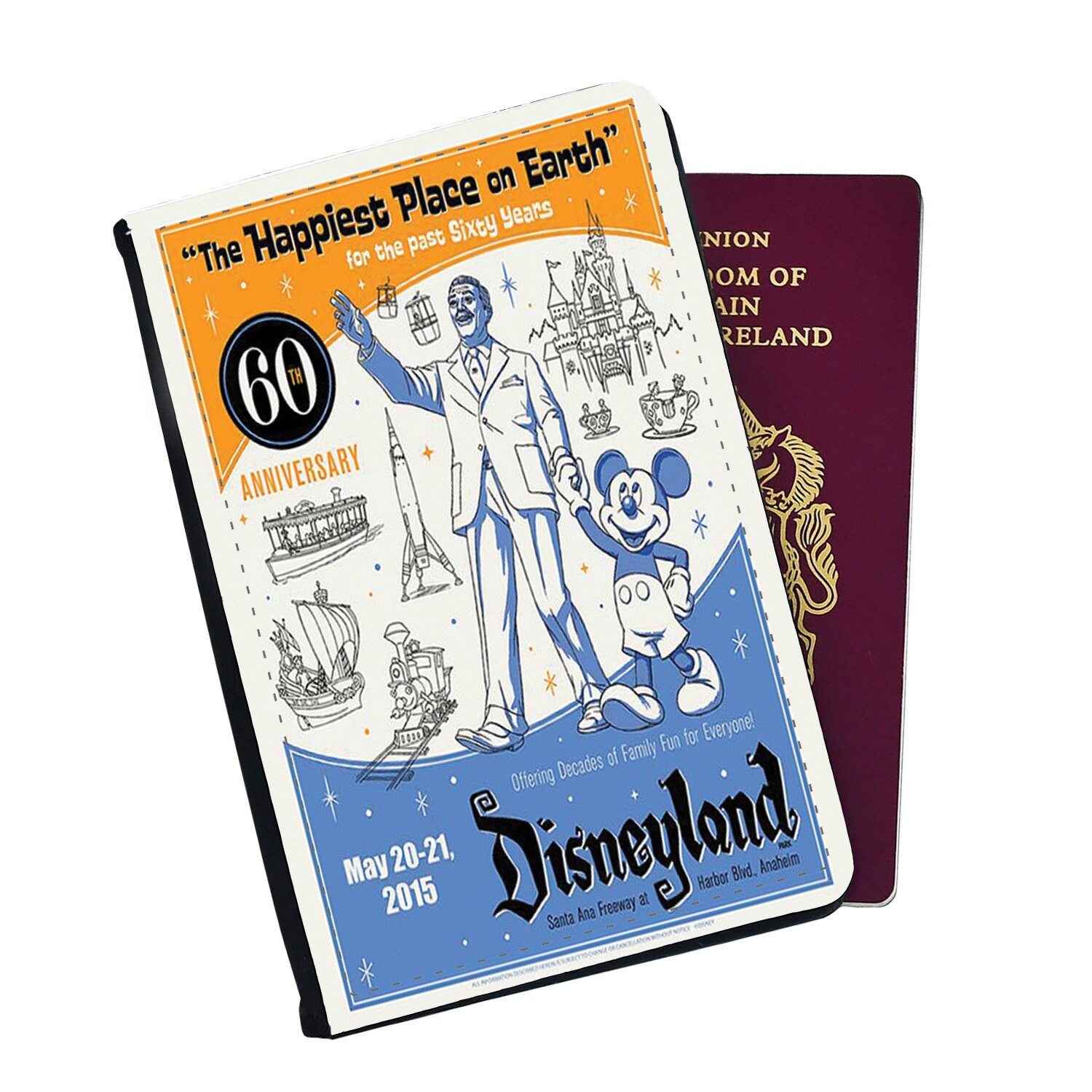 Personalised Faux Leather Passport Cover & Luggage Tag Disneyland Parking Ticket Vintage Disneyworld Adventure Day Out Family Kids