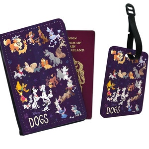 Gepersonaliseerde kunstleren paspoorthoes en bagagelabel Disney-honden Daisy Dalmatian Goofy Pluto Scamp Snitch