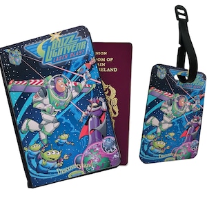 Personalisierte Kunstleder Passport Cover & Gepäckanhänger Disney Buzz Lightjahr Laser Blast Toy Story Woody Buzz Lightjahre Jessie Andy&#39;s Toys
