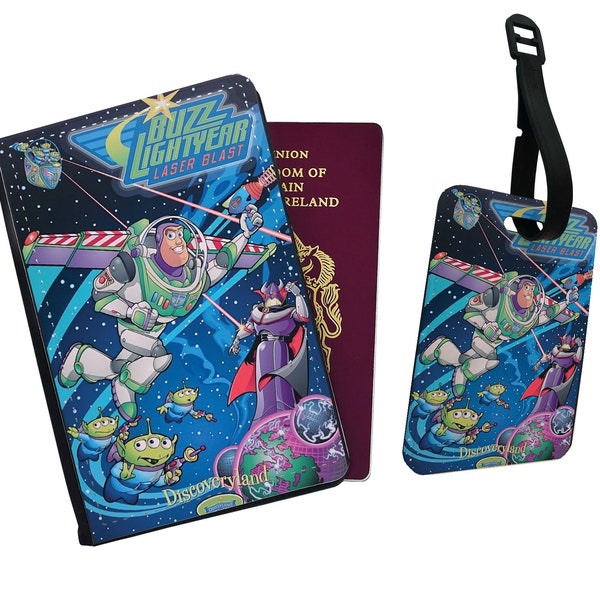 Personalised Faux Leather Passport Cover & Luggage Tag Disney Buzz Lightyear Laser Blast Toy Story Woody Buzz Lightyear Jessie Andy's Toys