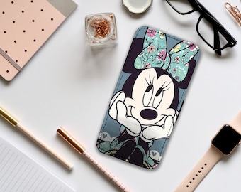 Étui portefeuille avec inserts pour cartes, coque de téléphone personnalisée, jolie Minnie Mouse Disney - Ajoutez votre nom !