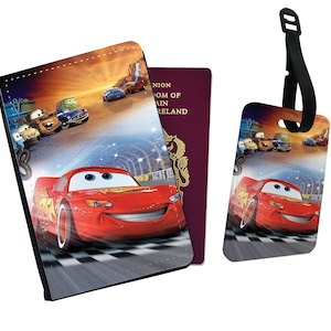 Reisaccessoireset: kunstleren paspoorthoes en bagagelabel – Disney Mcqueen Cars met JE NAAM