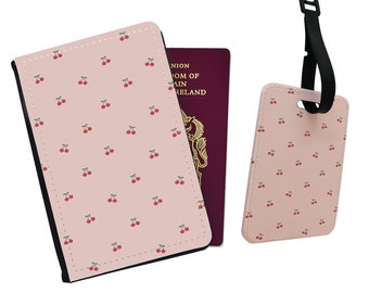 Personalised Faux Leather Passport Cover & Luggage Tag Cheery Fruity Summer Pattern Holidays Adventure Birthday Christmas Custom Gift