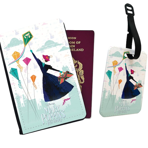 Personalised Faux Leather Passport Cover and Luggage Tag, Travel Accessory Set, Disney Mary Poppins Returns