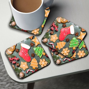 Cup Coasters, Personalised High Gloss Square Drink Coaster, Round Coffee Coaster, Custom Gift with Name, Christmas, Winter Wonderland