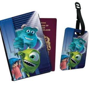 Travel Accessory Set - Faux Leather Passport Cover and Luggage Tag – Disney Monster Inc Monstropolis Sulley Mike