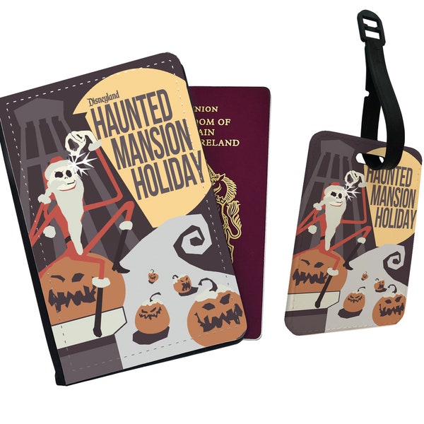 Personalised Faux Leather Passport Cover and Luggage Tag Disney Haunted Mansion Holidays Halloween Gift