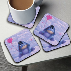 Cup Coasters, Personalised High Gloss Square Drink Coaster, Round Coffee Coaster, Personalised Gift with Name, Disney Winnie Pooh, Eeyore