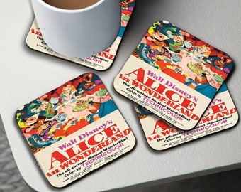 Cup Coasters, Personalised High Gloss Square Drink Coaster, Round Coffee Coaster, Personalised Gift with Name, Disney Alice in Wonderland