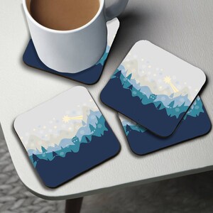 Cup Coasters, Personalised High Gloss Square Drink Coaster, Round Coffee Coaster, Custom Gift with Name, Christmas, Winter Wonderland