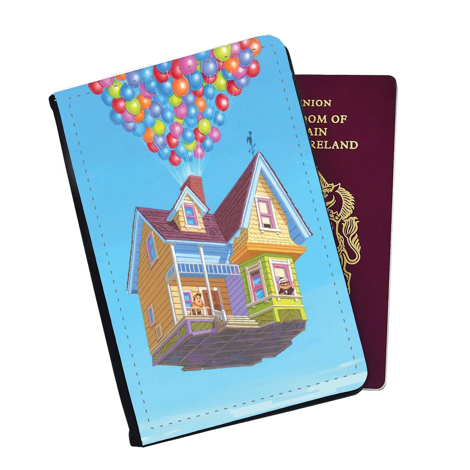 Personalised Faux Leather Passport Cover and Luggage Tag Disney Up House with Balloons Carl Ellie Disneyland Friends Birthday Gift