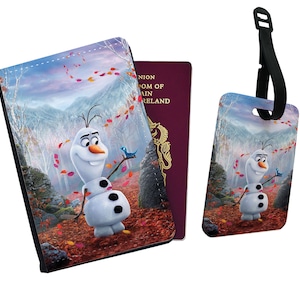 Personalised Faux Leather Passport Cover & Luggage Tag Disney Snowman Olaf Frozen Mouse Empire Friends Adventure Sisters Elsa Anna Gift