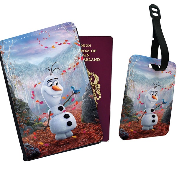 Personalised Faux Leather Passport Cover & Luggage Tag Disney Snowman Olaf Frozen Mouse Empire Friends Adventure Sisters Elsa Anna Gift