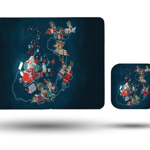 Personalised High Gloss Table Mat, Placemat and Coffee Coaster Set, Custom Gift with Name, Christmas, Winter Wonderland