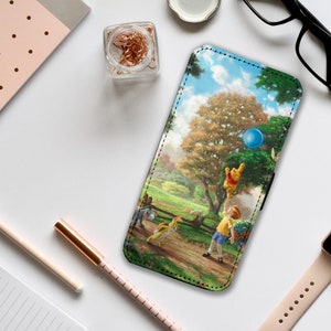 Funda para teléfono tipo billetera con insertos para tarjetas, funda para teléfono personalizada, Disney Winnie Pooh: ¡agrega tu nombre!