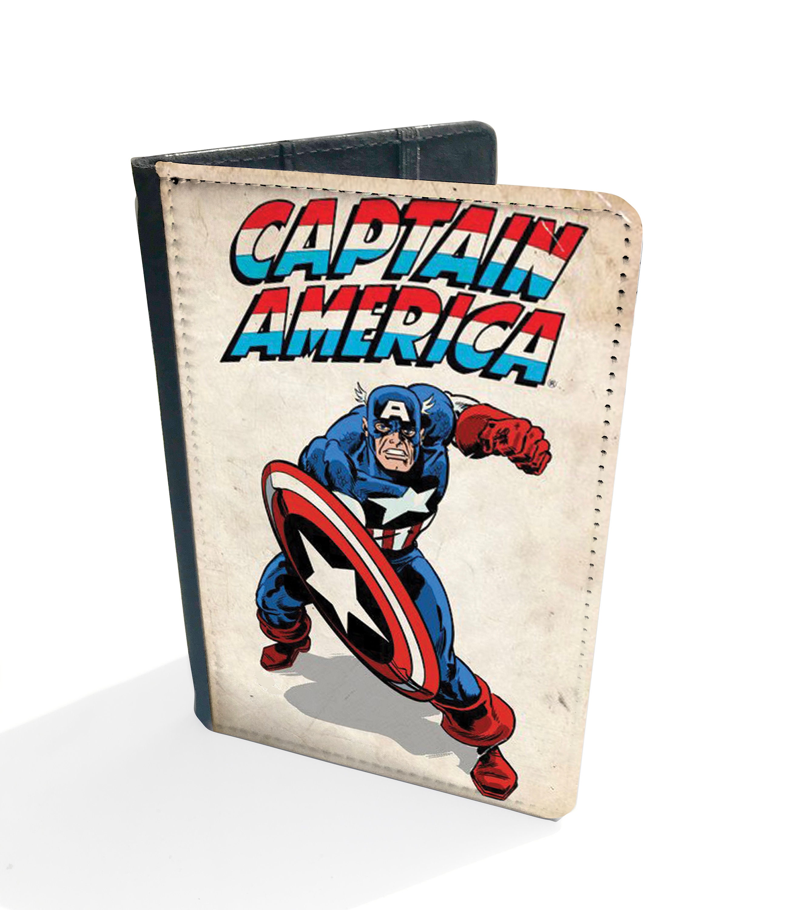 Personalised Faux Leather Passport Cover and Luggage Tag, Travel Accessory Set, Marvel Avengers, Captain America Shield