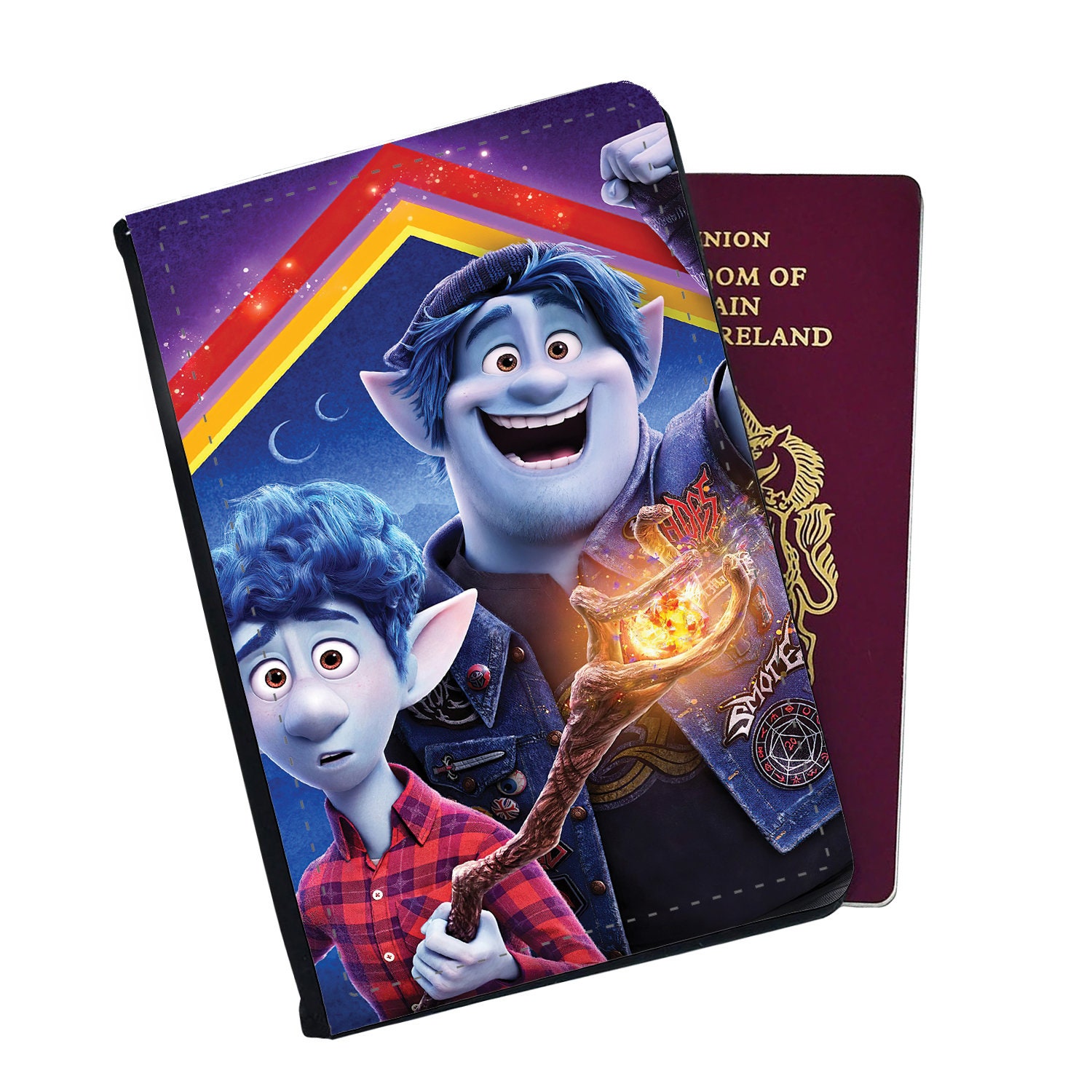 Personalised Faux Leather Passport Cover and Luggage Tag Marvel Disney Onwards ONWARD Teenage Elf Brothers Ian and Barley Lightfoot
