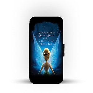 Capa de celular tipo carteira com compartimentos para cartões, capa de celular personalizada, Disney Peter Pan, Fada Sininho - Adicione seu nome!