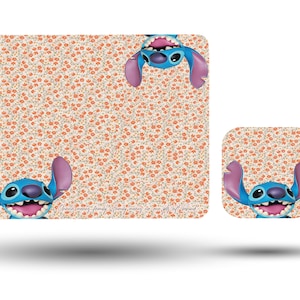 Personalised High Gloss Table Mat, Placement and Drink Coaster Set, Custom Gift with Name, Disney Cute Stitch