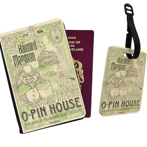 Personalised Faux Leather Passport Cover and Luggage Tag Disney Haunted Mansion Halloween Gift