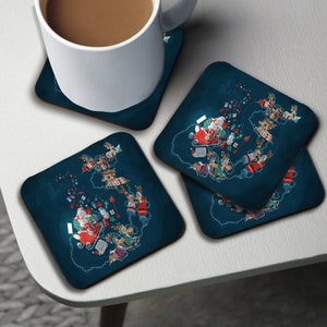Cup Coasters, Personalised High Gloss Square Drink Coaster, Round Coffee Coaster, Custom Gift with Name, Christmas, Winter Wonderland
