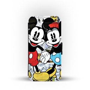 Custodia per telefono con portafoglio e inserti per carte di credito, custodia per telefono personalizzata, Disney Minnie e Topolino innamorati: aggiungi il tuo nome!