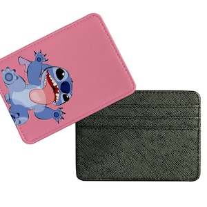 Eleganter Leder Kartenhalter, Schlank Kreditkartenetui, Stilvolles individuelles Geschenk, Disney Cute Stitch