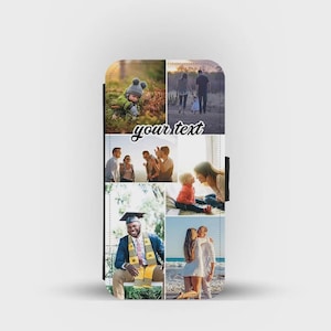 Capa tipo carteira para celular, capa para celular com colagem de fotos, capa de couro para celular com inserções para cartões, presente para ocasiões especiais