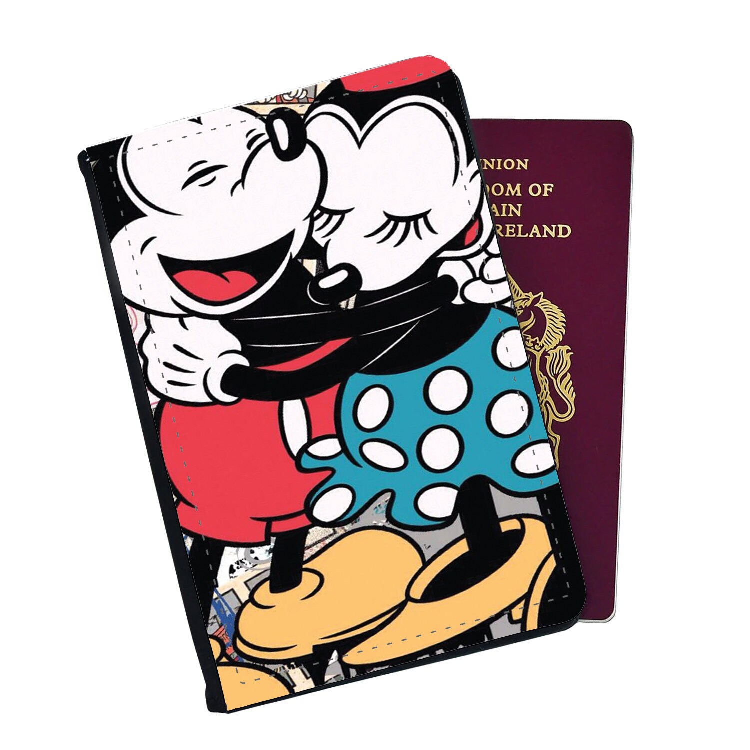 Travel Accessory Set - Faux Leather Passport Cover and Luggage Tag  Disney Minnie and Mickey Mouse in love