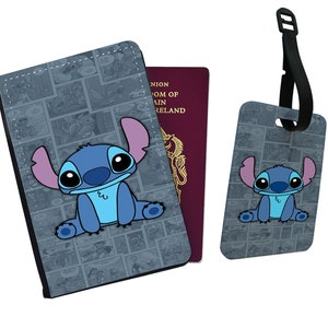 Gepersonaliseerde paspoorthoes en bagagelabels van kunstleer, set reisaccessoires, Disney Stitch Lilo Hawaii Beach Adventure