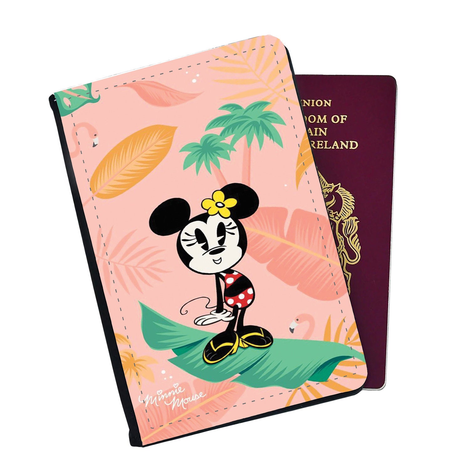 Personalised Faux Leather Passport Cover and Luggage Tag, Travel Accessory Set, Disney Minnie Mouse, Beach Holiday, Gift for her
