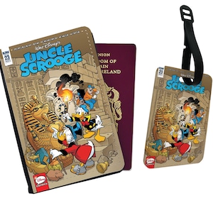 Personalised Faux Leather Passport Cover and Luggage Tag Disney Uncle Scrooge Donald Duck Adventure Gift