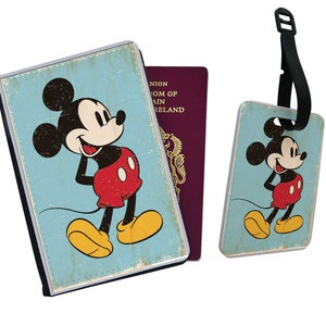 Custodia per passaporto personalizzata, etichetta per bagaglio personalizzata, set da viaggio Disney, regalo per lui, simpatico Topolino: aggiungi il tuo nome!