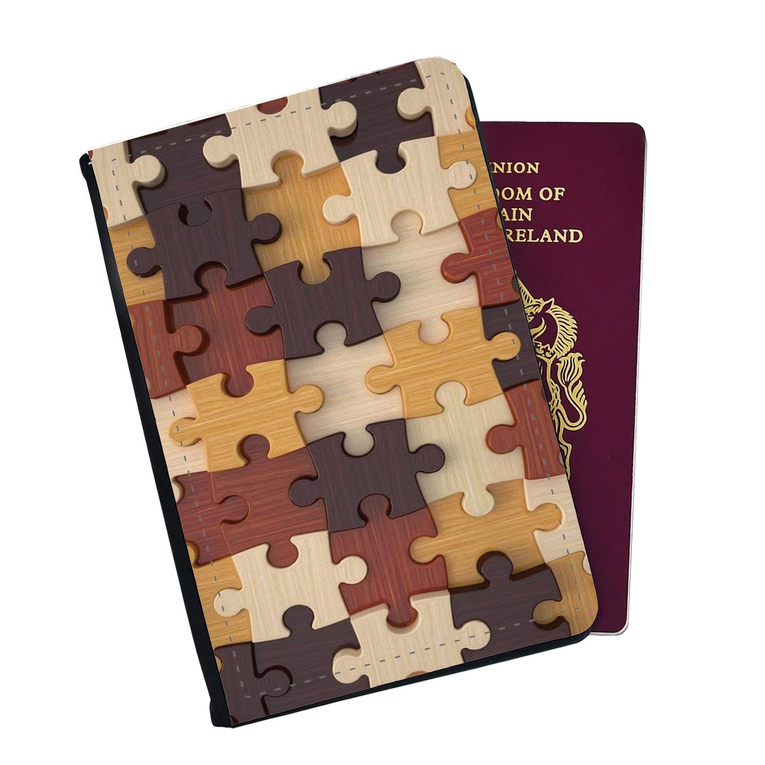 Personalised Faux Leather Passport Cover & Luggage Tag Travel Puzzle Jigsaw Design Holidays Adventure Birthday Gift Friends Honey Forest