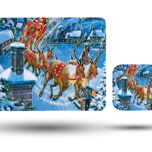 Personalised High Gloss Table Mat, Placement and Drink Coaster Set, Custom Gift with Name, Christmas, Winter Wonderland