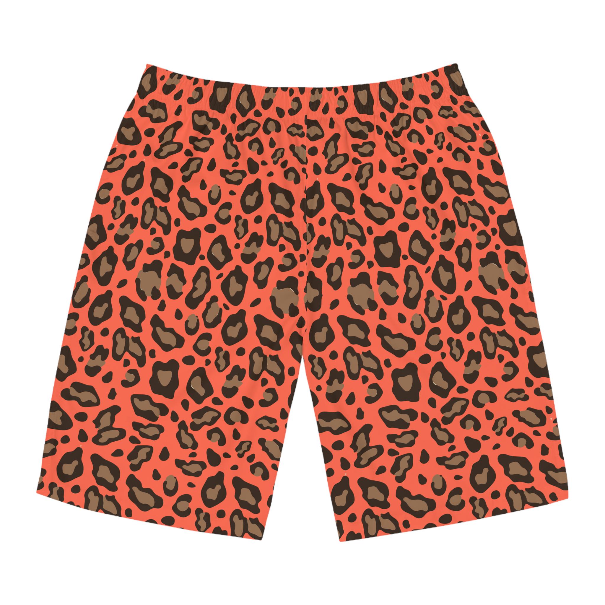 Men's Leopard Print Board Shorts Neon Flare Swim Trunks Quick Dry