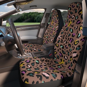 Mocha Mousse Leopard Print Car Seat Covers - Stylish Auto Accessories, Gift for Her, Fun Driving Style, Bold Animal Print Design