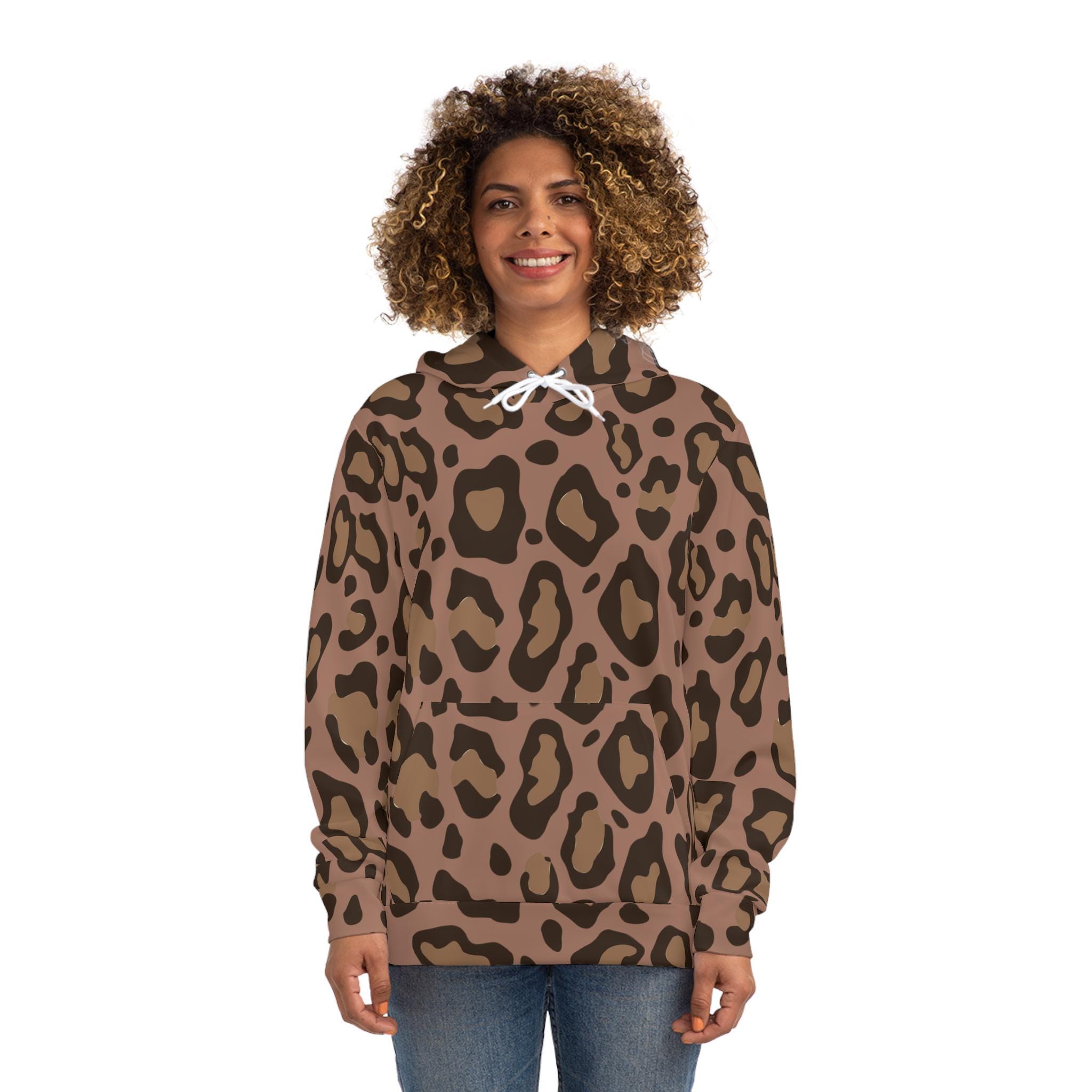 Chic Leopard Print Fashion Hoodie - Mocha Mousse Background
