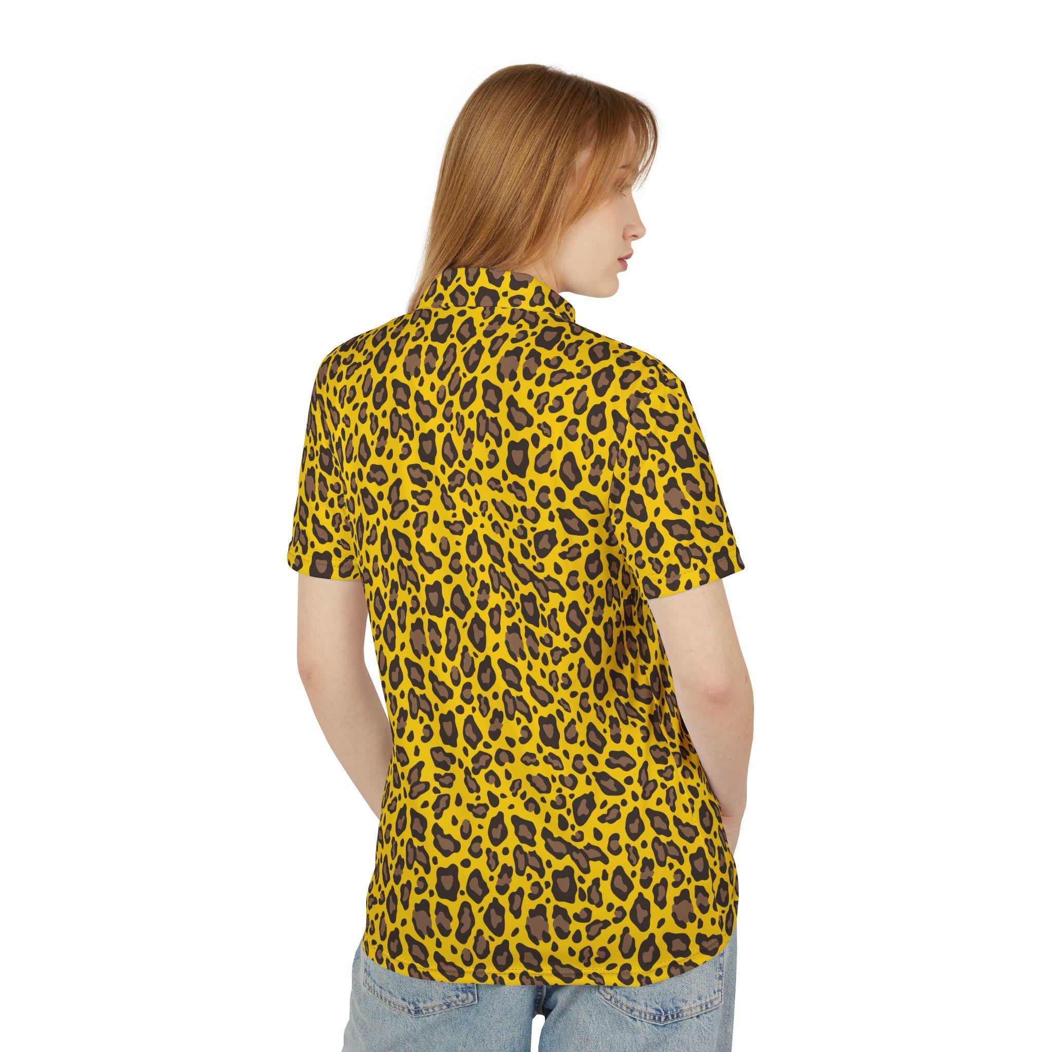 Leopard Print Polo Shirt, 24K Gold Yellow Unisex Polo, Wild