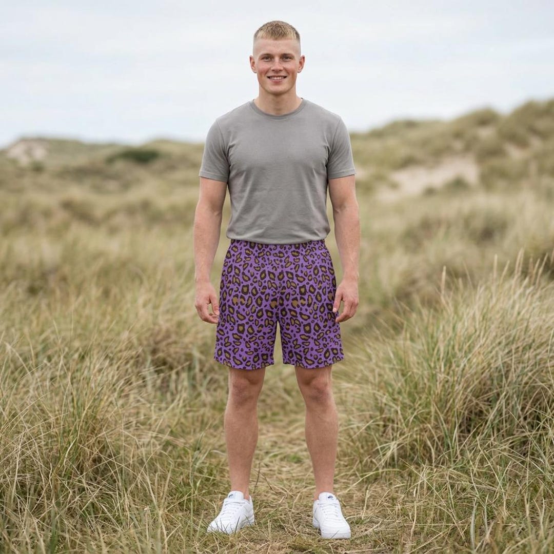 Men's Leopard Print Board Shorts Fresh Purple Swim Trunks Quick