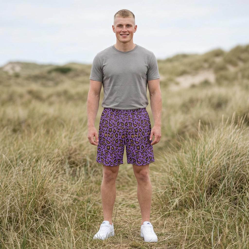 Men's Leopard Print Board Shorts Fresh Purple Swim Trunks Quick